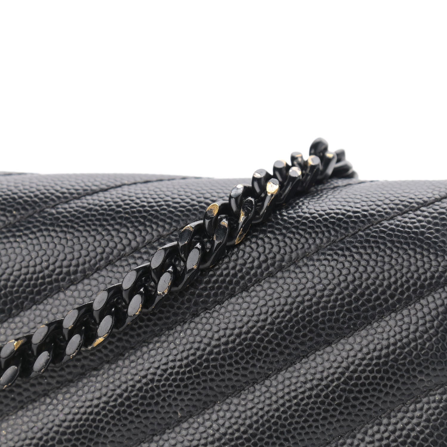 Saint Laurent Grain De Poudre Matelasse Chevron Monogram Chain Wallet Black 10 of 14