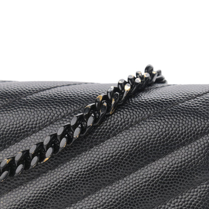 Saint Laurent Grain De Poudre Matelasse Chevron Monogram Chain Wallet Black 10 of 14
