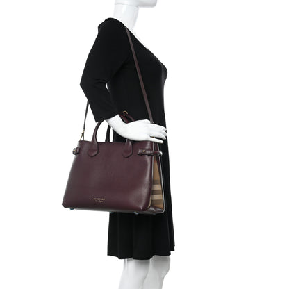Burberry Grainy Calfskin House Check Medium Banner Tote Mahogany Red 2 of 9