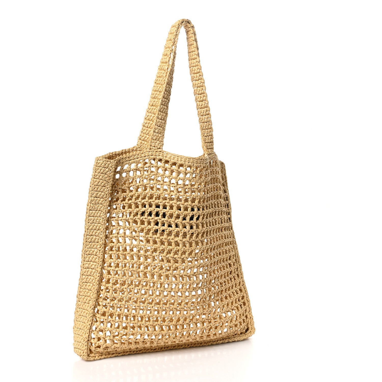 Prada Yarn Raffia Effect Crochet Logo Embroidered Tote Bag Naturale 3 of 10