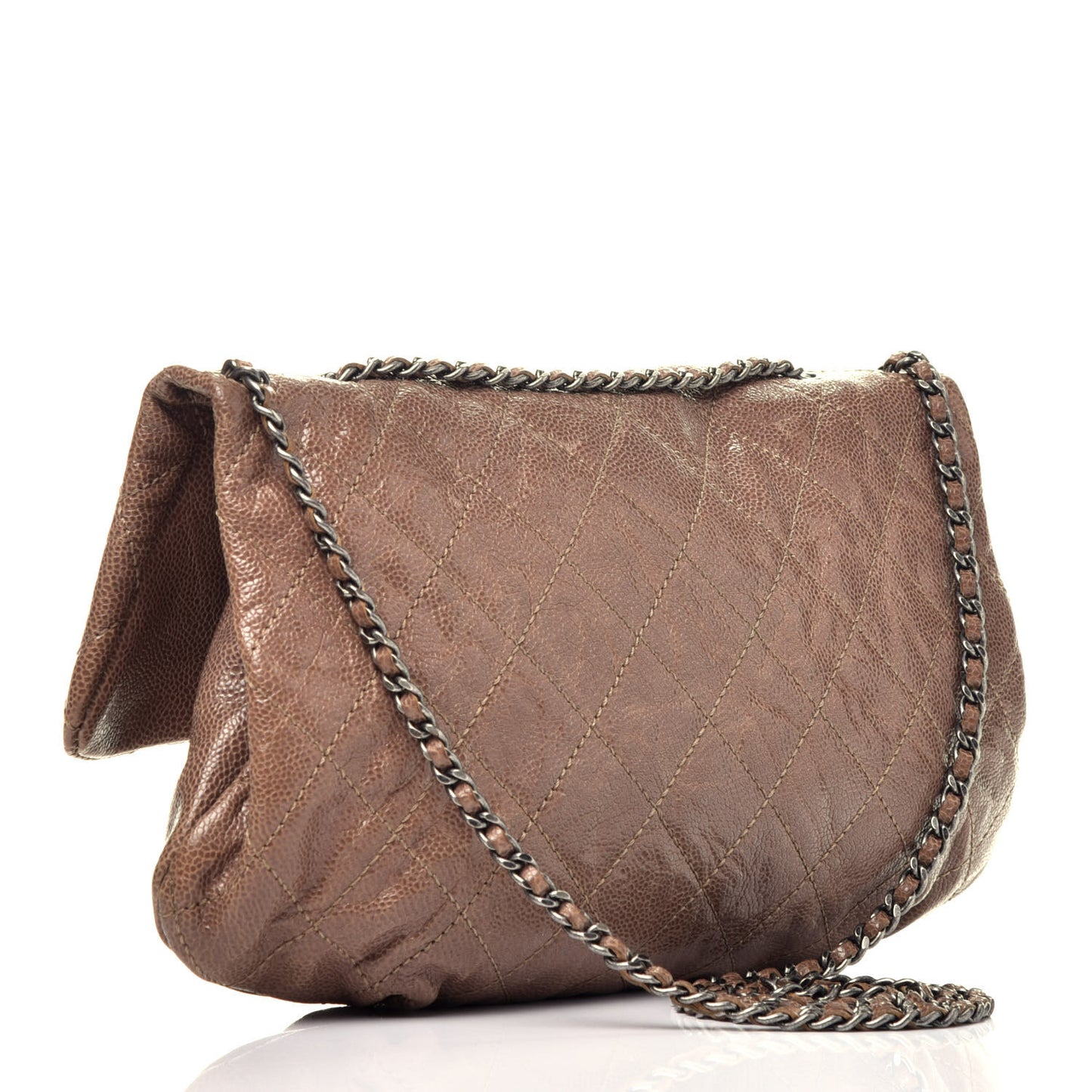 Caviar Quilted Medium Elastic Flap Brown