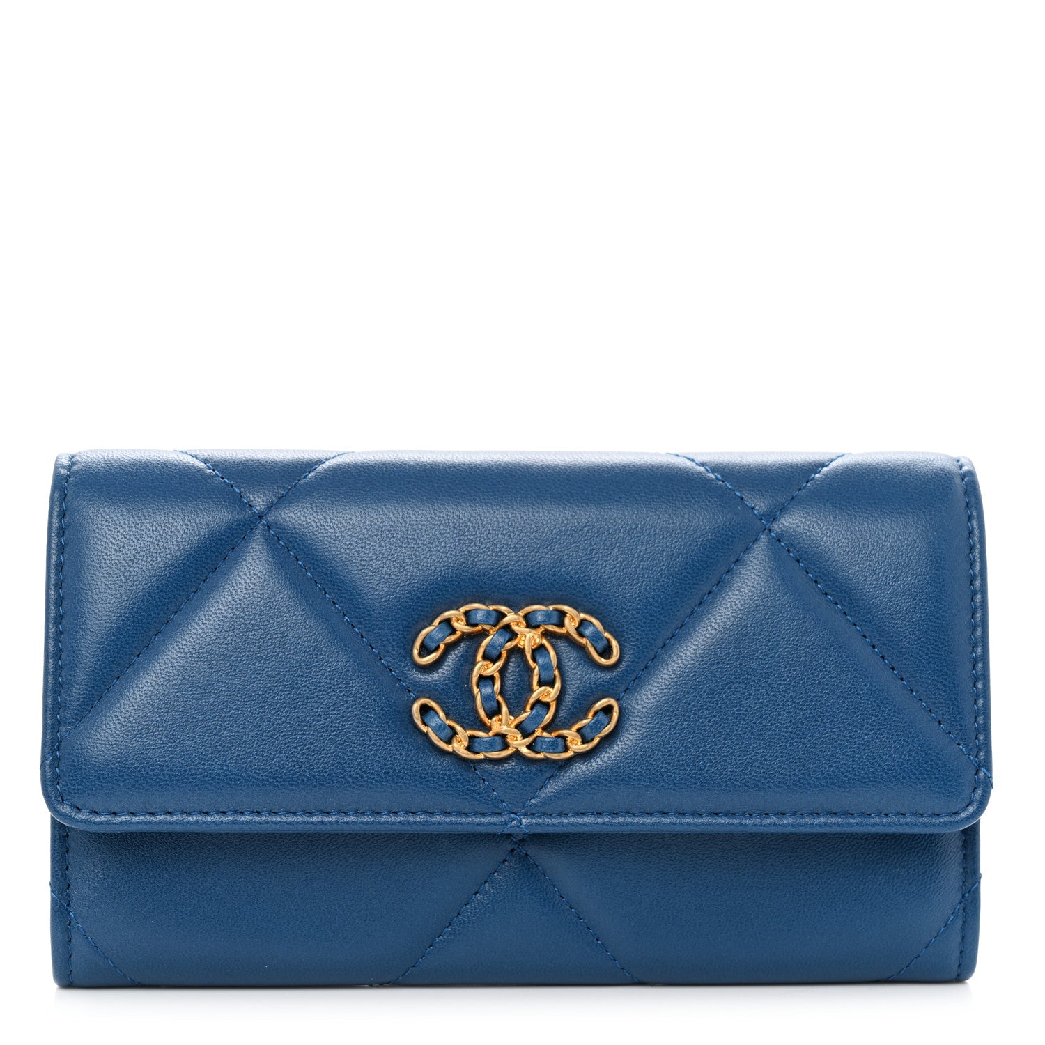Chanel Goatskin Quilted Chanel 19 Flap Wallet Dark Blue 1 of 9