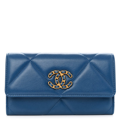 Chanel Goatskin Quilted Chanel 19 Flap Wallet Dark Blue 1 of 9