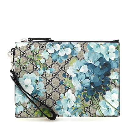 Gucci GG Supreme Monogram Blooms Small Zip Wristlet Pouch Beige Blue Black 1 of 7