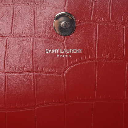 Saint Laurent Calfskin Crocodile Embossed Medium Classic Monogram Kate Tassel Satchel Red 6 of 10