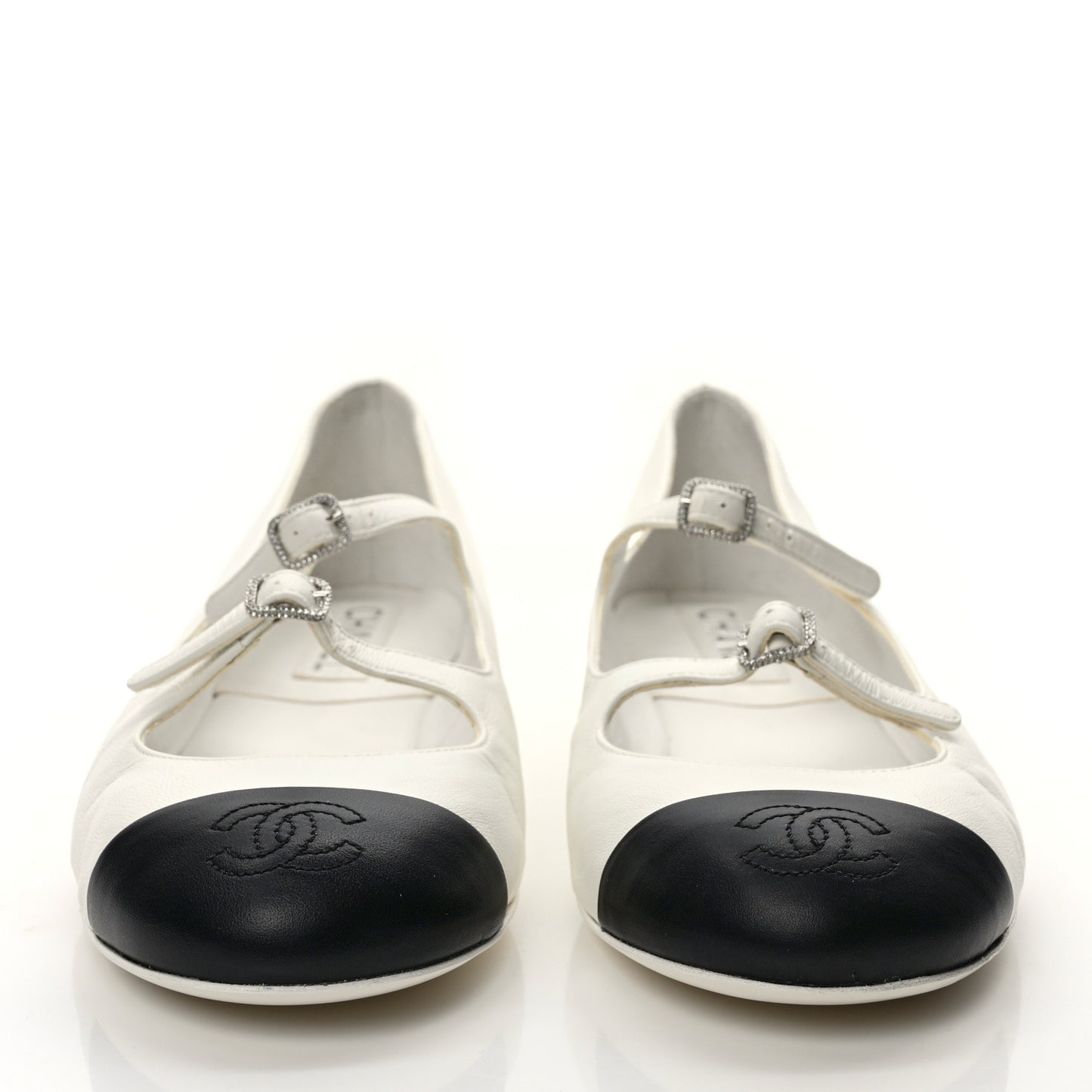 Lambskin Mary Jane Flats 40 White Black