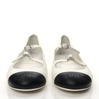 Chanel Lambskin Mary Jane Flats 40 White Black 2 of 9