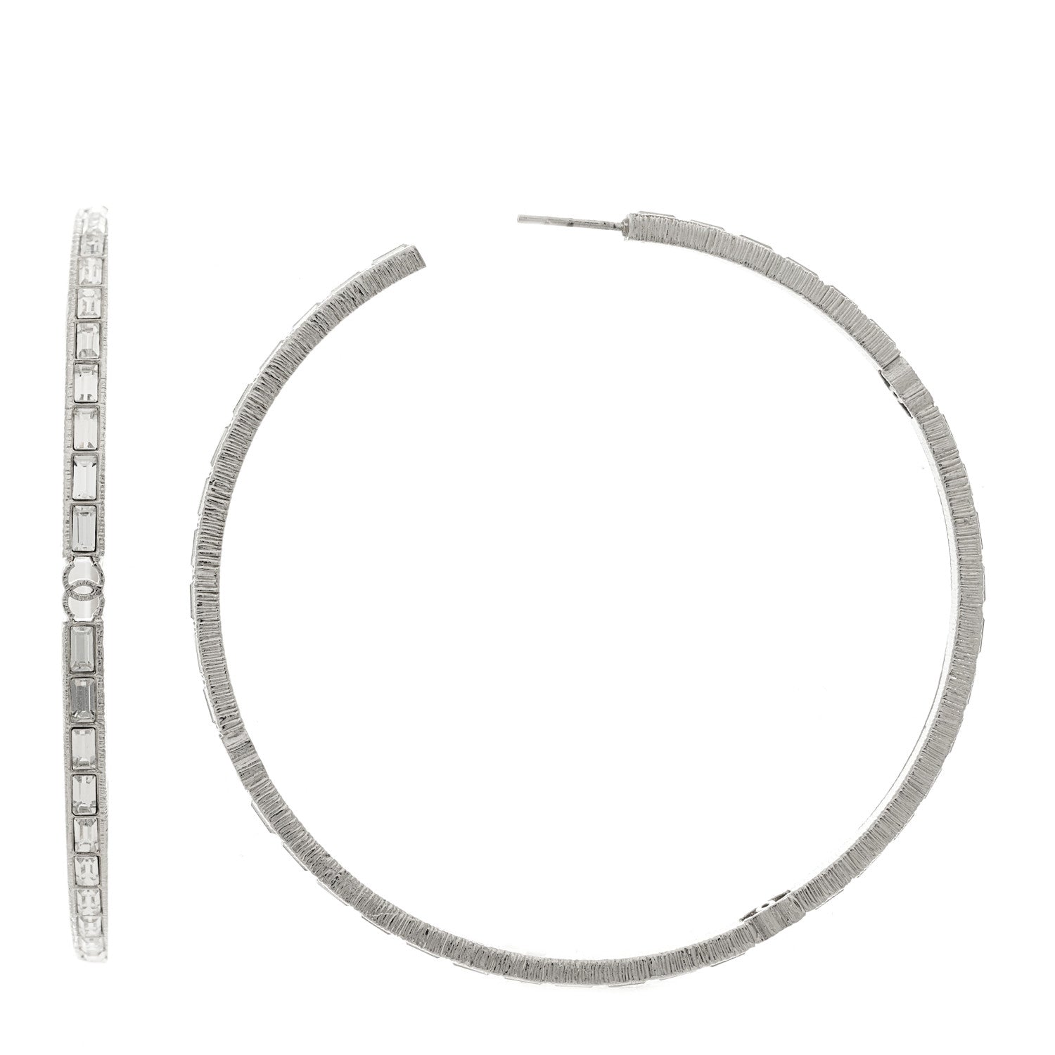 Chanel Baguette Crystal CC Hoop Earrings Silver 1 of 5