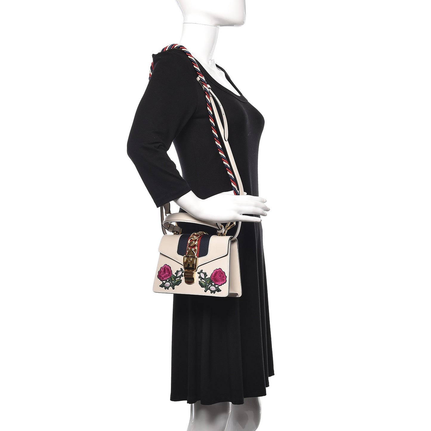 Calfskin Embroidered Mini Sylvie Top Handle Bag White
