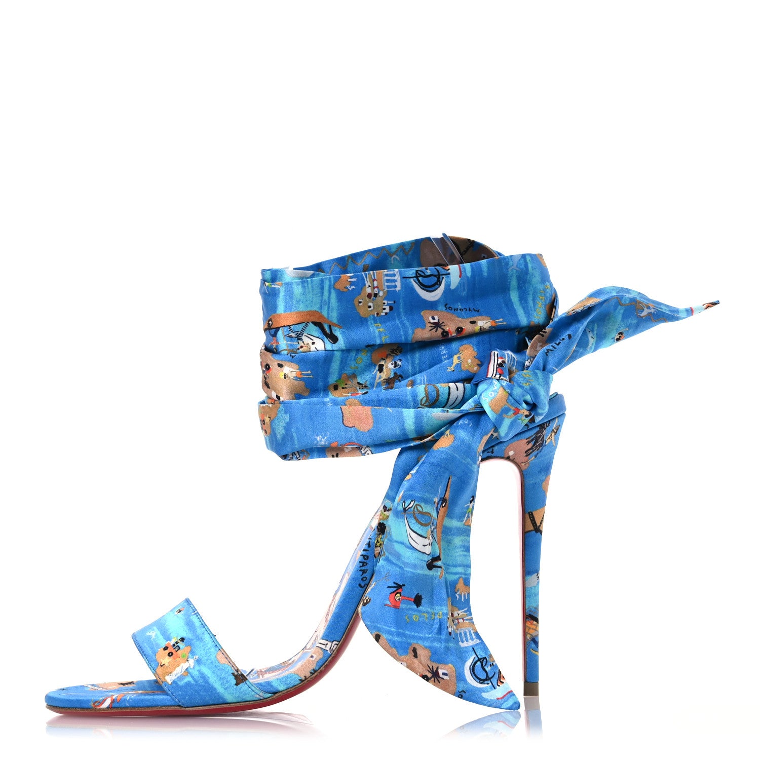 Christian Louboutin Crepe Satin Greekaba Du Desert 100 Sandal 40 Blue Multicolor 1 of 8