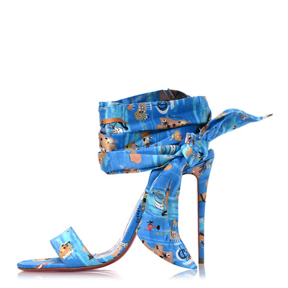 Christian Louboutin Crepe Satin Greekaba Du Desert 100 Sandal 40 Blue Multicolor 1 of 8