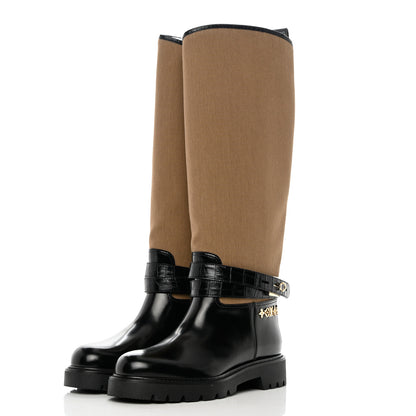 Louis Vuitton Canvas Calfskin Territory Flat High Ranger Boots 39 Khaki 5 of 14