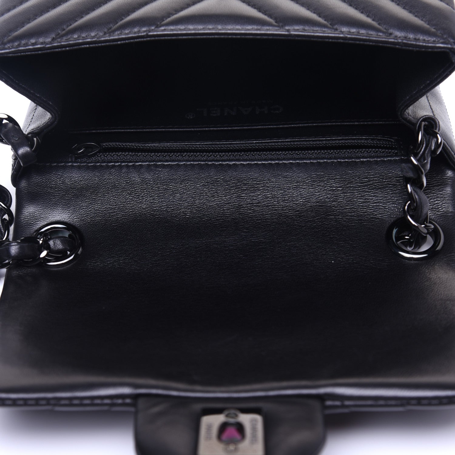 Chanel Lambskin Chevron Quilted Mini Square Flap So Black 12 of 13