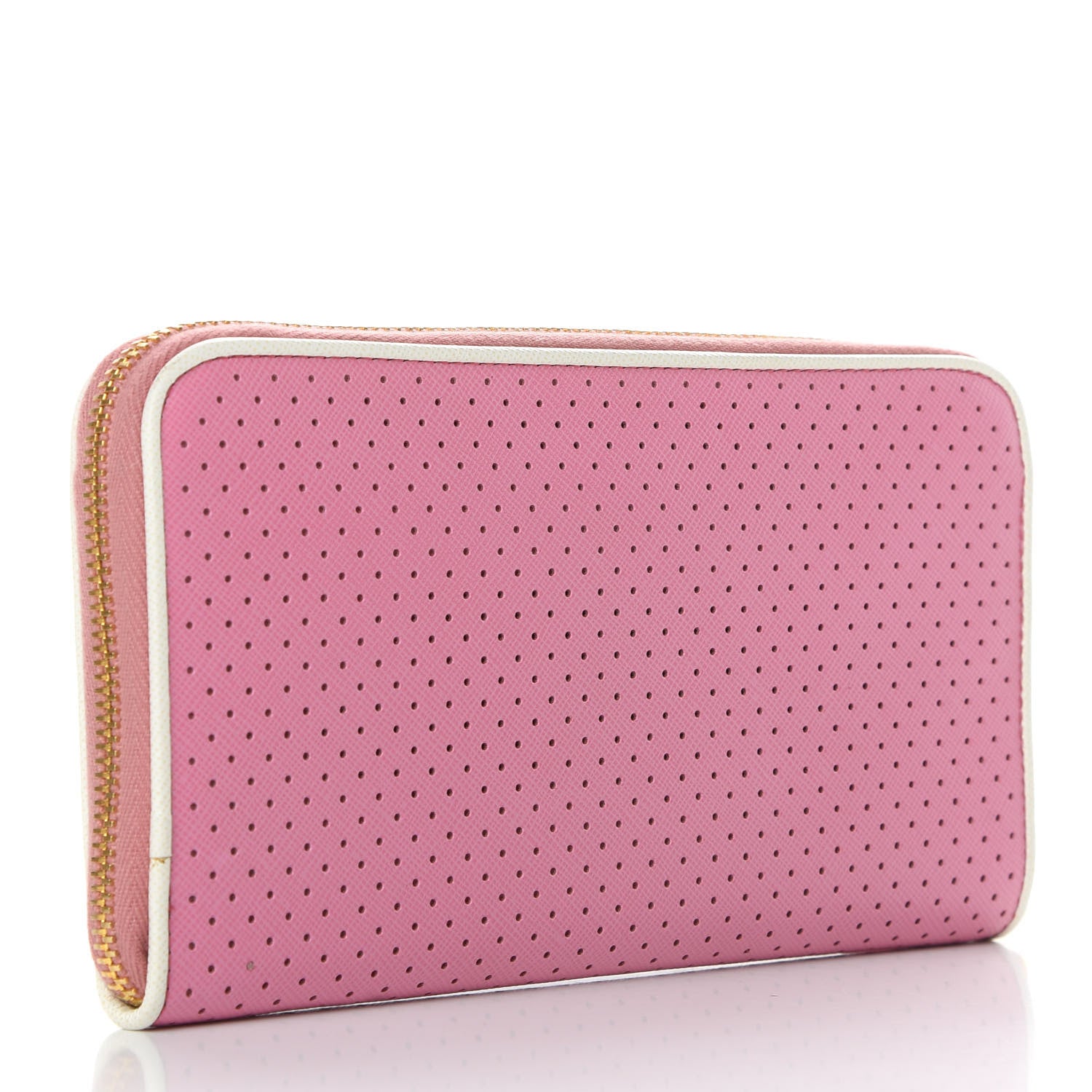 Prada Saffiano Perforated Zip Around Wallet Geranio 3 of 7