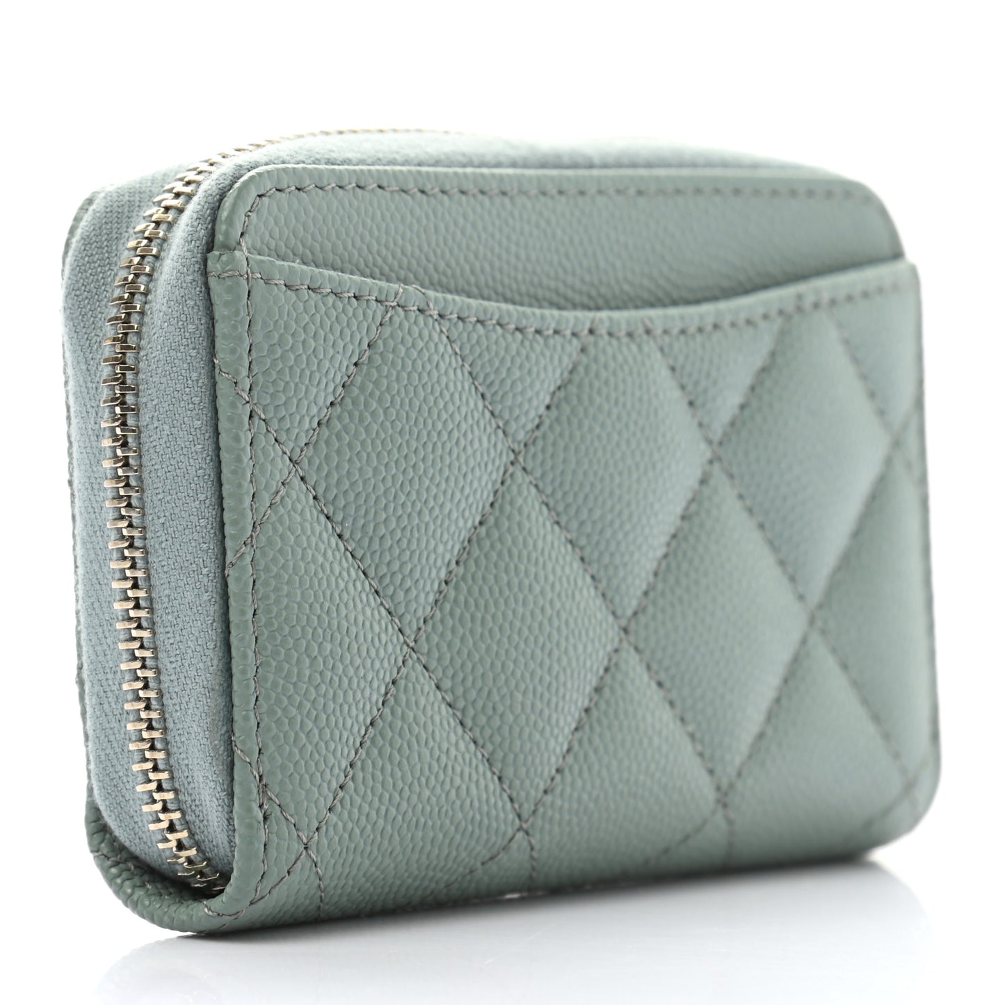 Caviar Quilted Zip Around Coin Purse Wallet Dark Green