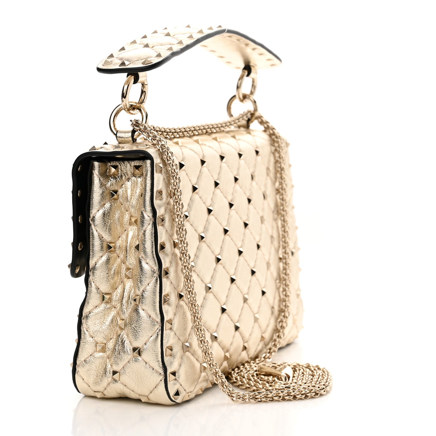Metallic Wrinkled Lambskin Medium Rockstud Spike Shoulder Bag Mekong