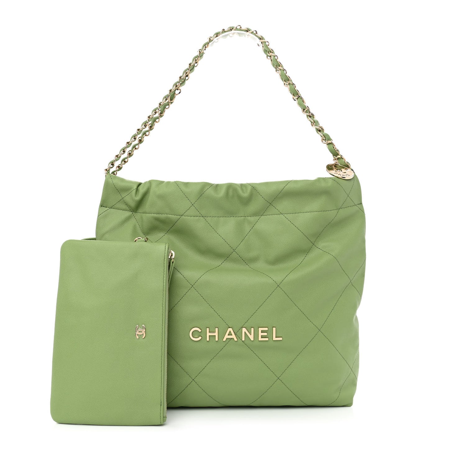 Shiny Caviar Quilted Small Chanel 22 Green