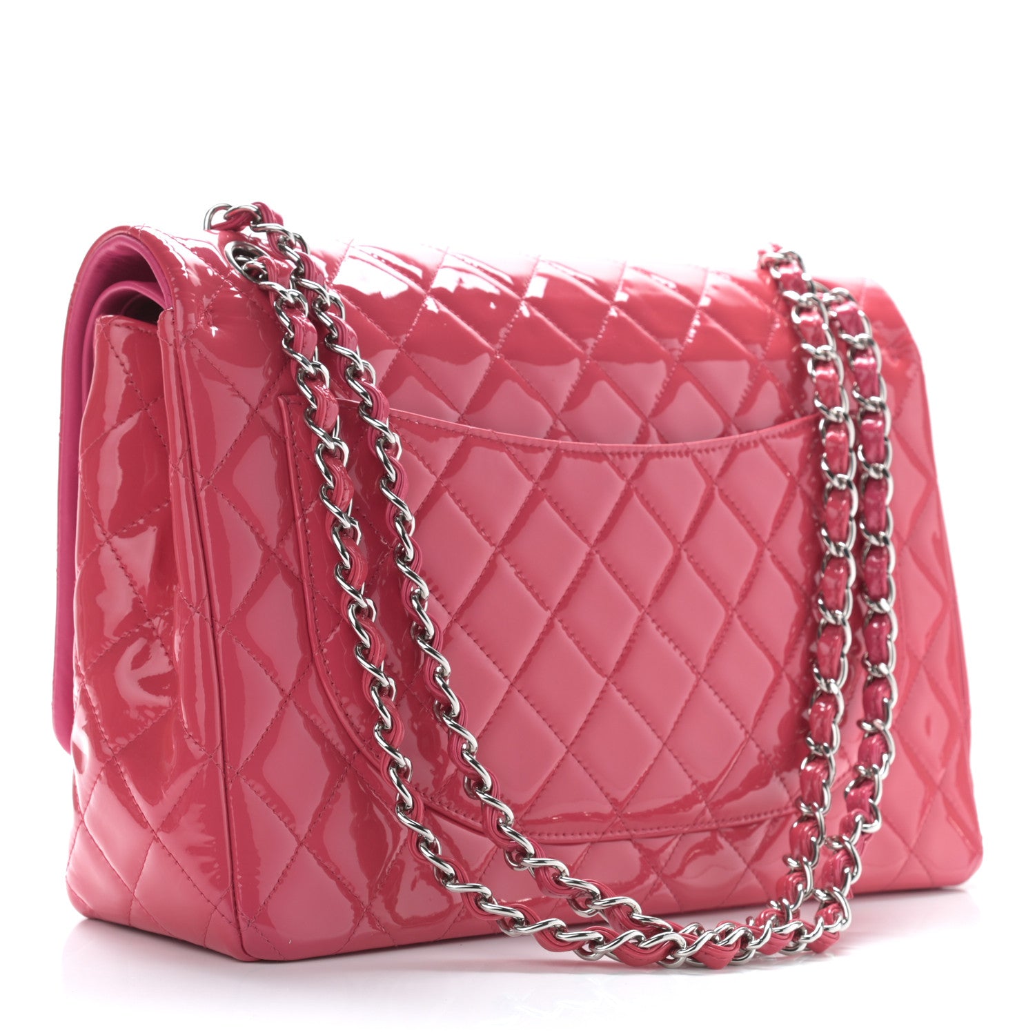 Chanel Patent Calfskin Quilted Maxi Double Flap Fuchsia 2 of 9