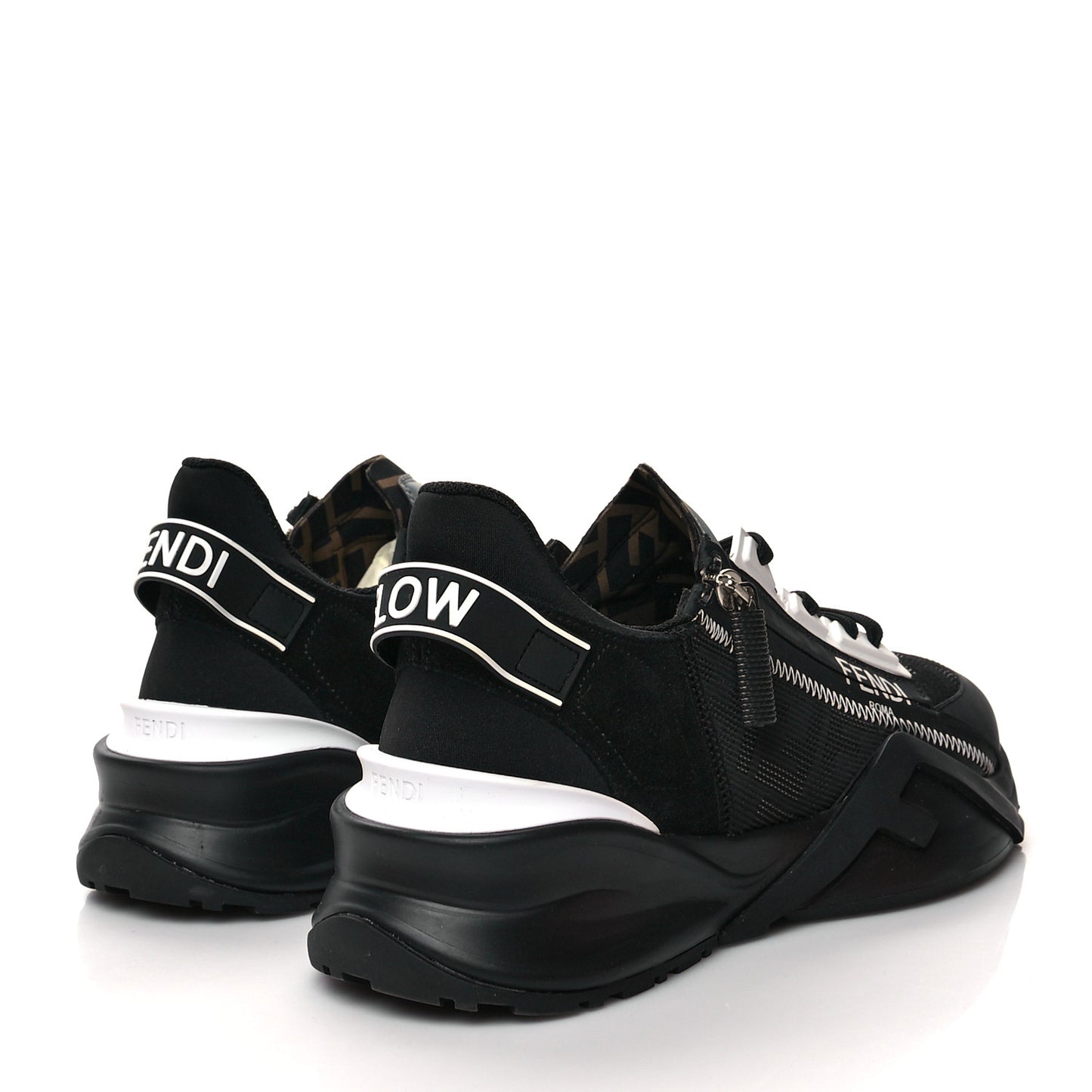 Nylon Lycra FF Womens Fendi Flow Low Top Sneakers 39 Black Silver Anthracite