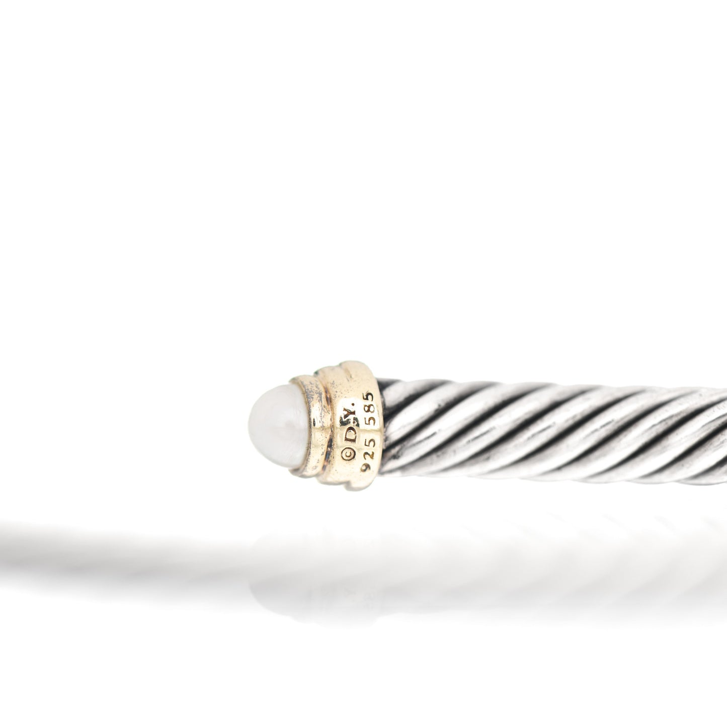 Sterling Silver 14K Yellow Gold Pearl 5mm Cable Classics Petite Color Bracelet