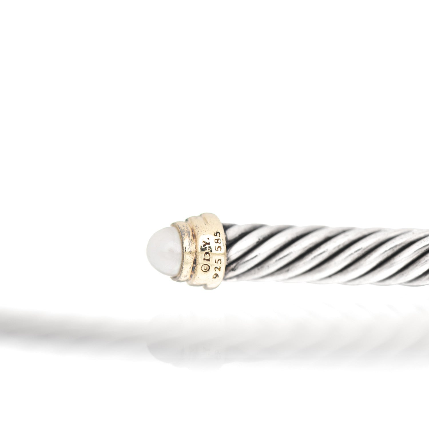 David Yurman Sterling Silver 14K Yellow Gold Pearl 5mm Cable Classics Petite Color Bracelet 4 of 4
