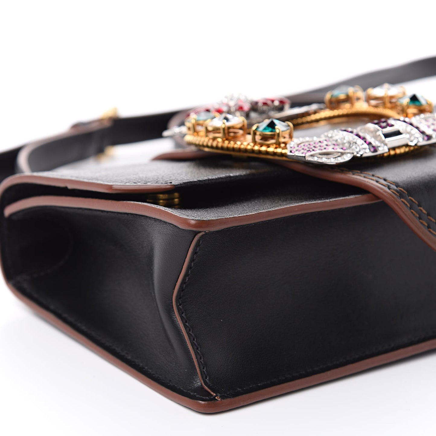 Goatskin Madras Soft Calf Crystal Embellished Shoulder Bag Black