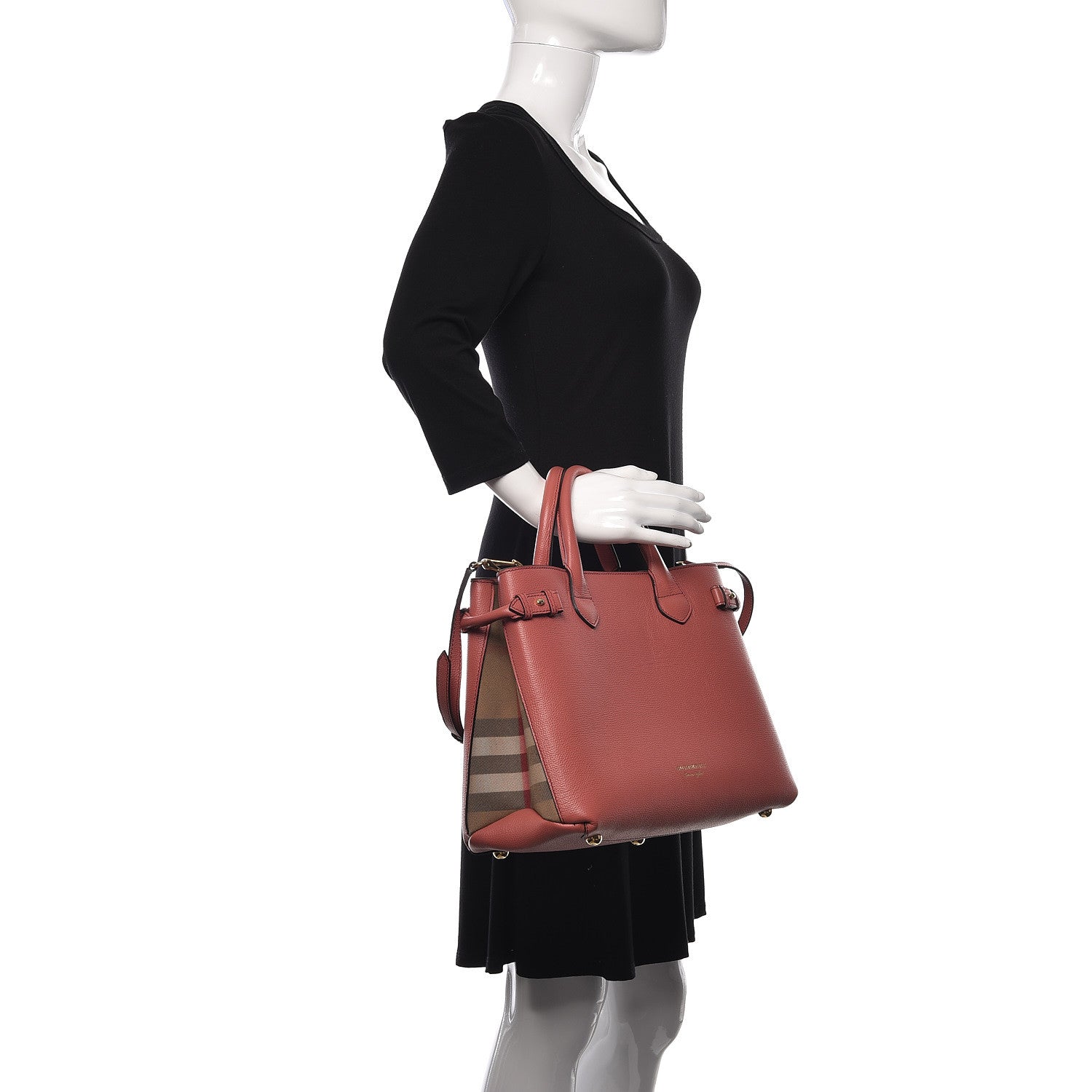 Burberry Grainy Calfskin House Check Medium Banner Tote Mauve Pink 2 of 11