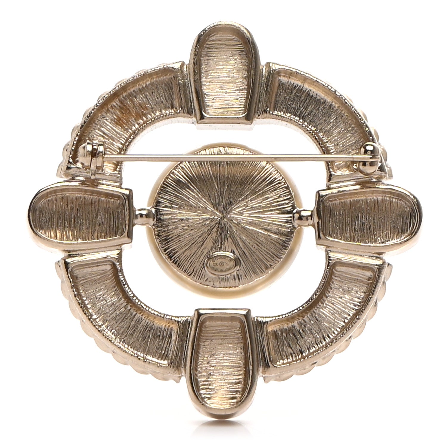 Chanel Crystal Pearl Enamel CC Brooch Gold Pink 3 of 5