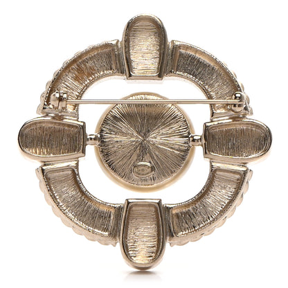 Chanel Crystal Pearl Enamel CC Brooch Gold Pink 3 of 5