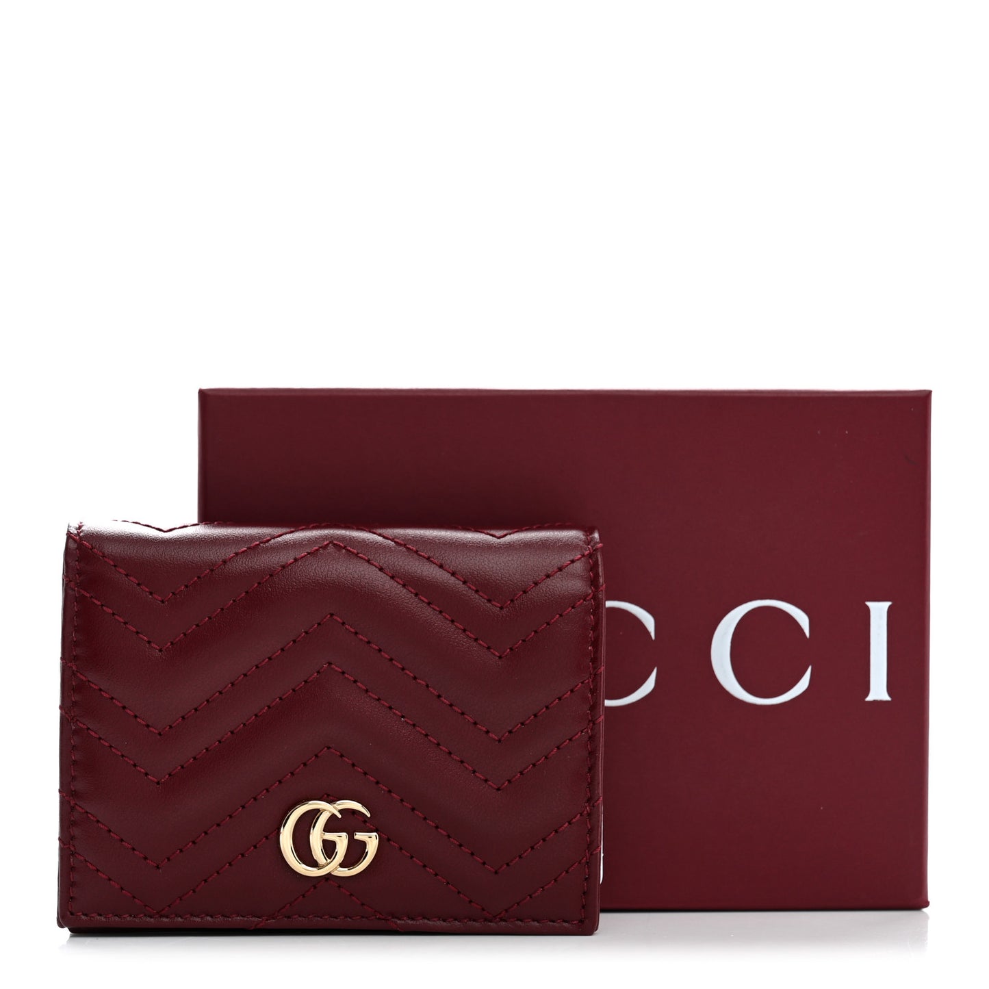 Calfskin Matelasse GG Marmont Card Case Wallet Rosso Ancora