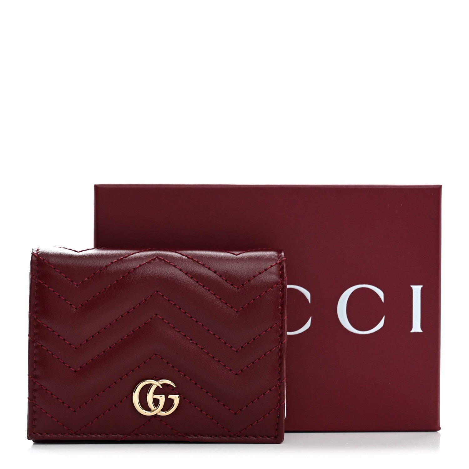 Gucci Calfskin Matelasse GG Marmont Card Case Wallet Rosso Ancora 8 of 8