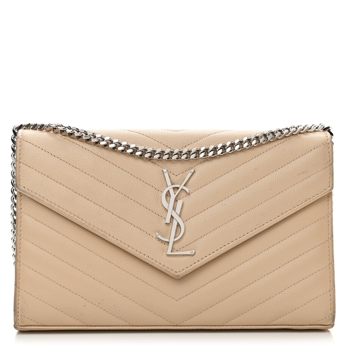 Saint Laurent Grain De Poudre Matelasse Chevron Monogram Chain Wallet Nude Powder 1 of 12
