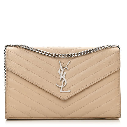 Saint Laurent Grain De Poudre Matelasse Chevron Monogram Chain Wallet Nude Powder 1 of 12