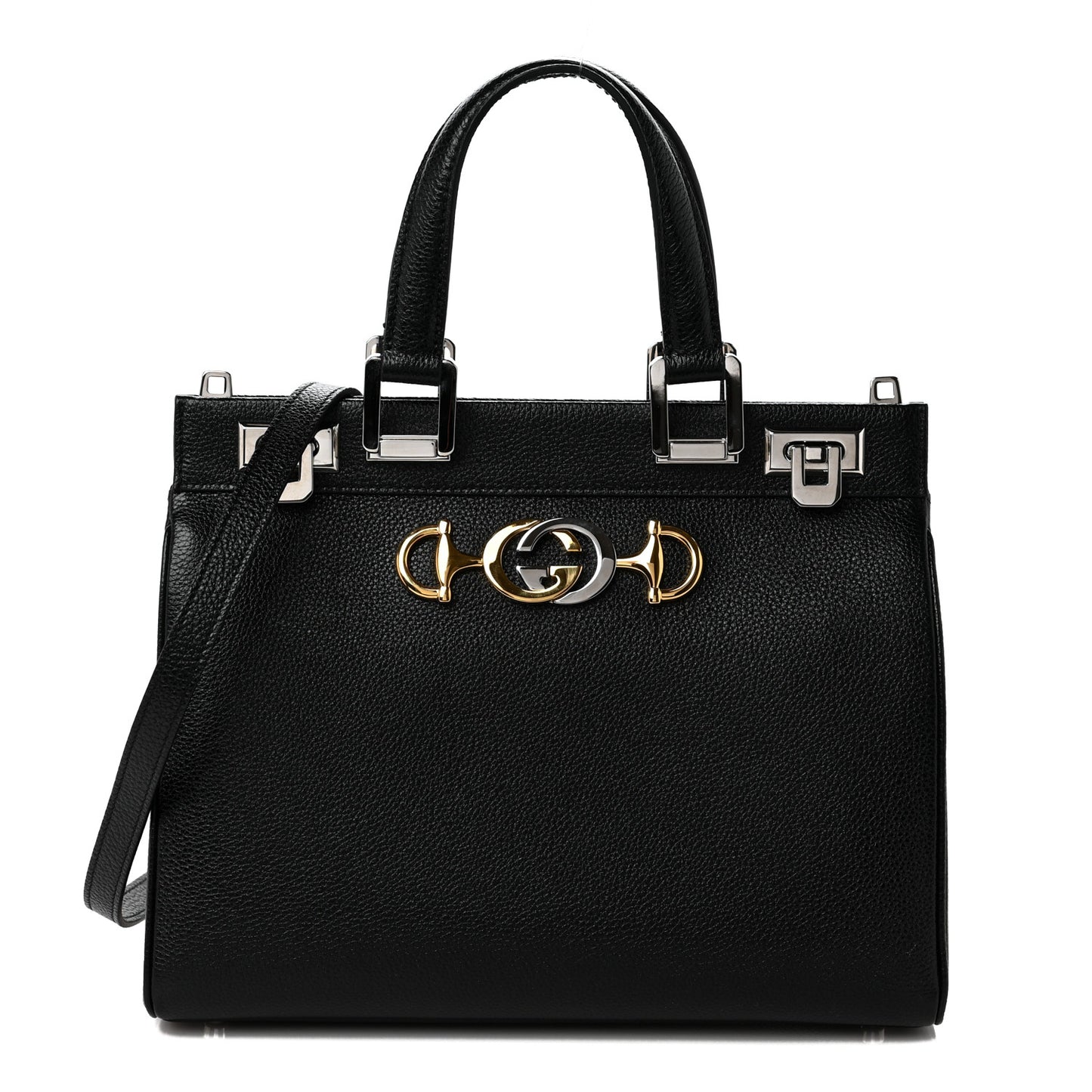 Grainy Calfskin Small Zumi Top Handle Bag Black