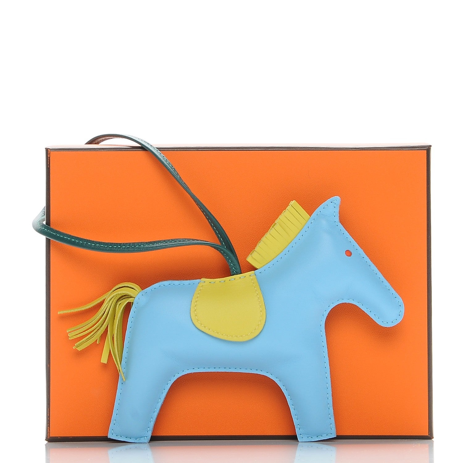 Hermes Milo Lambskin Grigri Rodeo Horse Bag Charm GM Bleu Celeste Lime Malachite 4 of 4