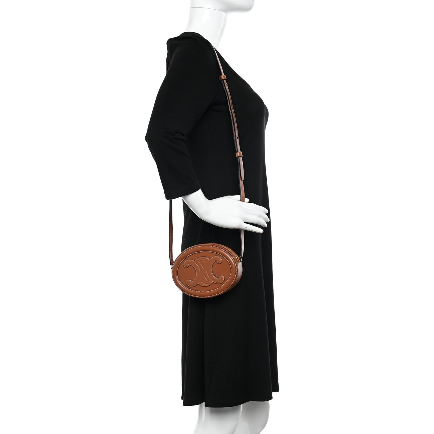 Smooth Calfskin Cuir Small Triomphe Oval Crossbody Purse Tan