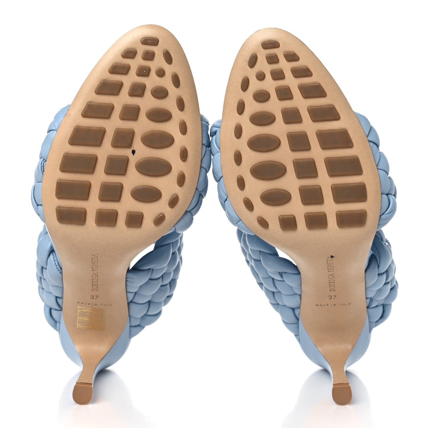 Nappa Twisted Padded Intrecciato Curve Slide Sandals 37 Ice