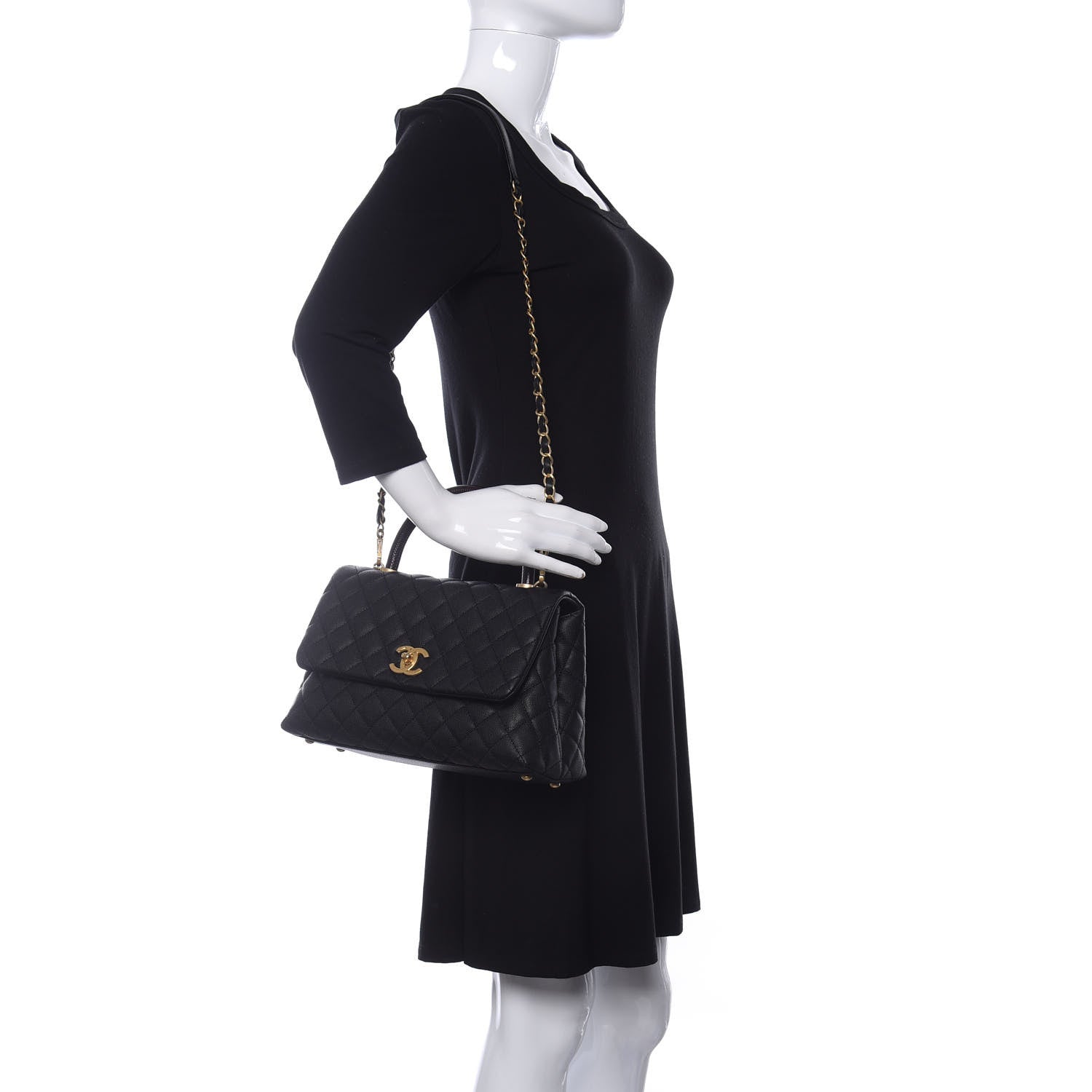 Chanel Caviar Lizard Embossed Quilted Small Coco Handle Flap Black 2 of 10