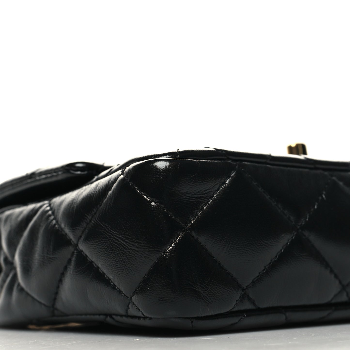 Shiny Lambskin Quilted Golden Links Top Handle Flap Black