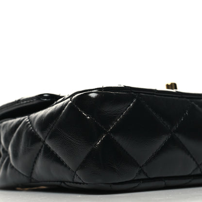 Chanel Shiny Lambskin Quilted Golden Links Top Handle Flap Black 9 of 12