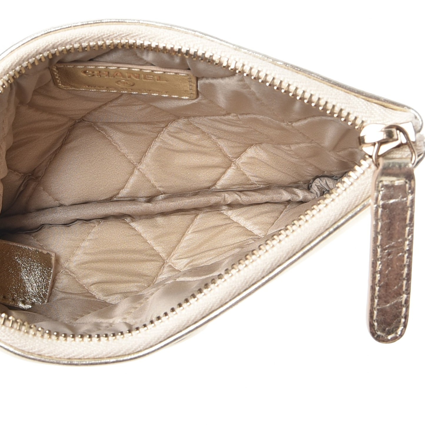 Metallic Lambskin Embossed Cosmetic Pouch Gold