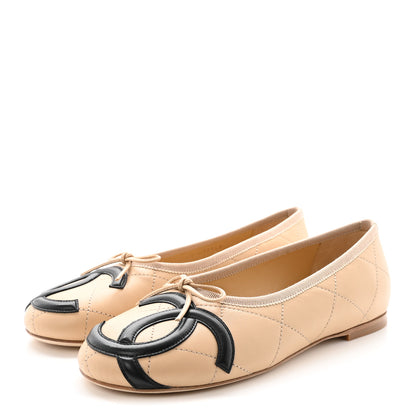 Chanel Lambskin Quilted CC Cambon Ballet Flats 37 Beige Black 4 of 10