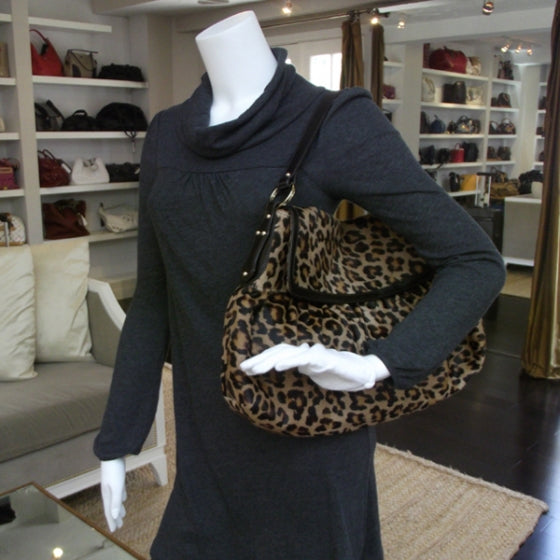 Calf Hair Leopard Print Chef Hobo Brown
