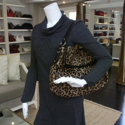 Fendi Calf Hair Leopard Print Chef Hobo Brown 2 of 12