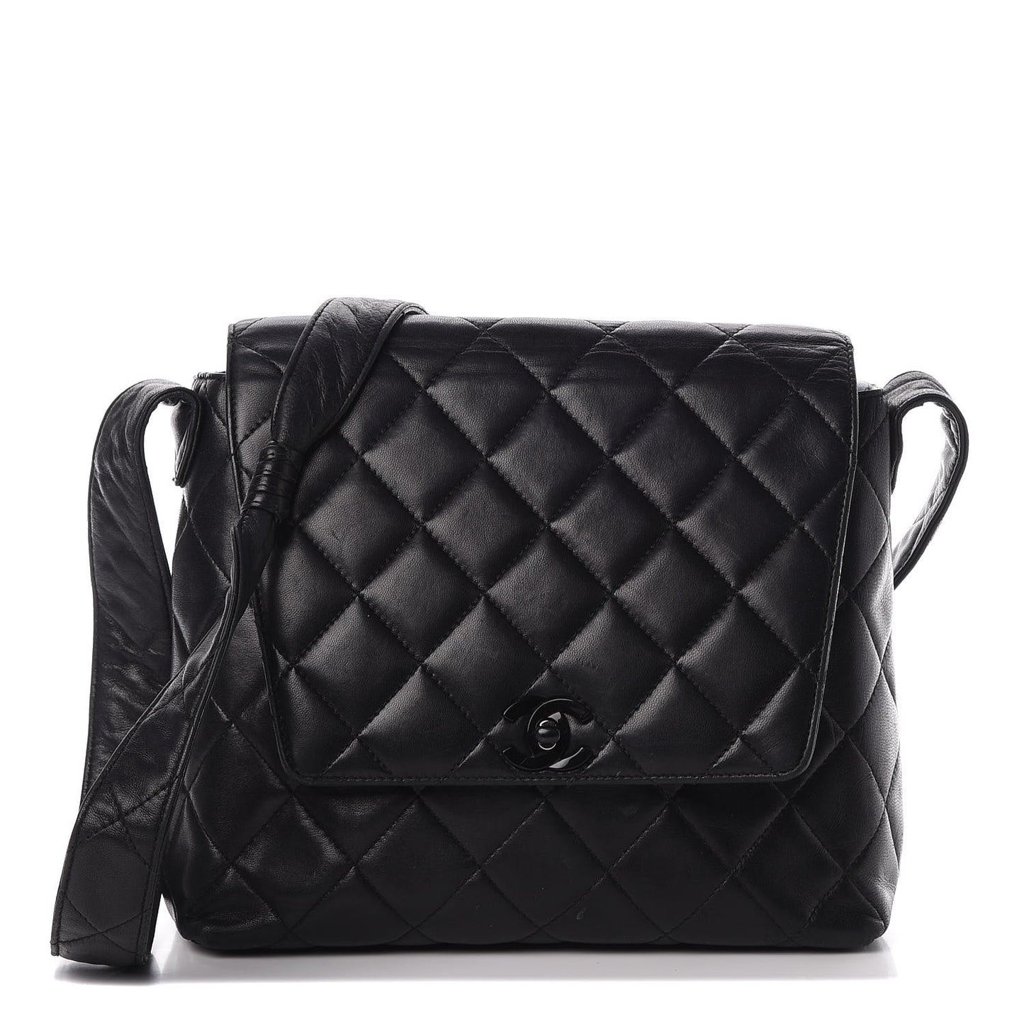 Lambskin Quilted Shoulder Flap Bag So Black