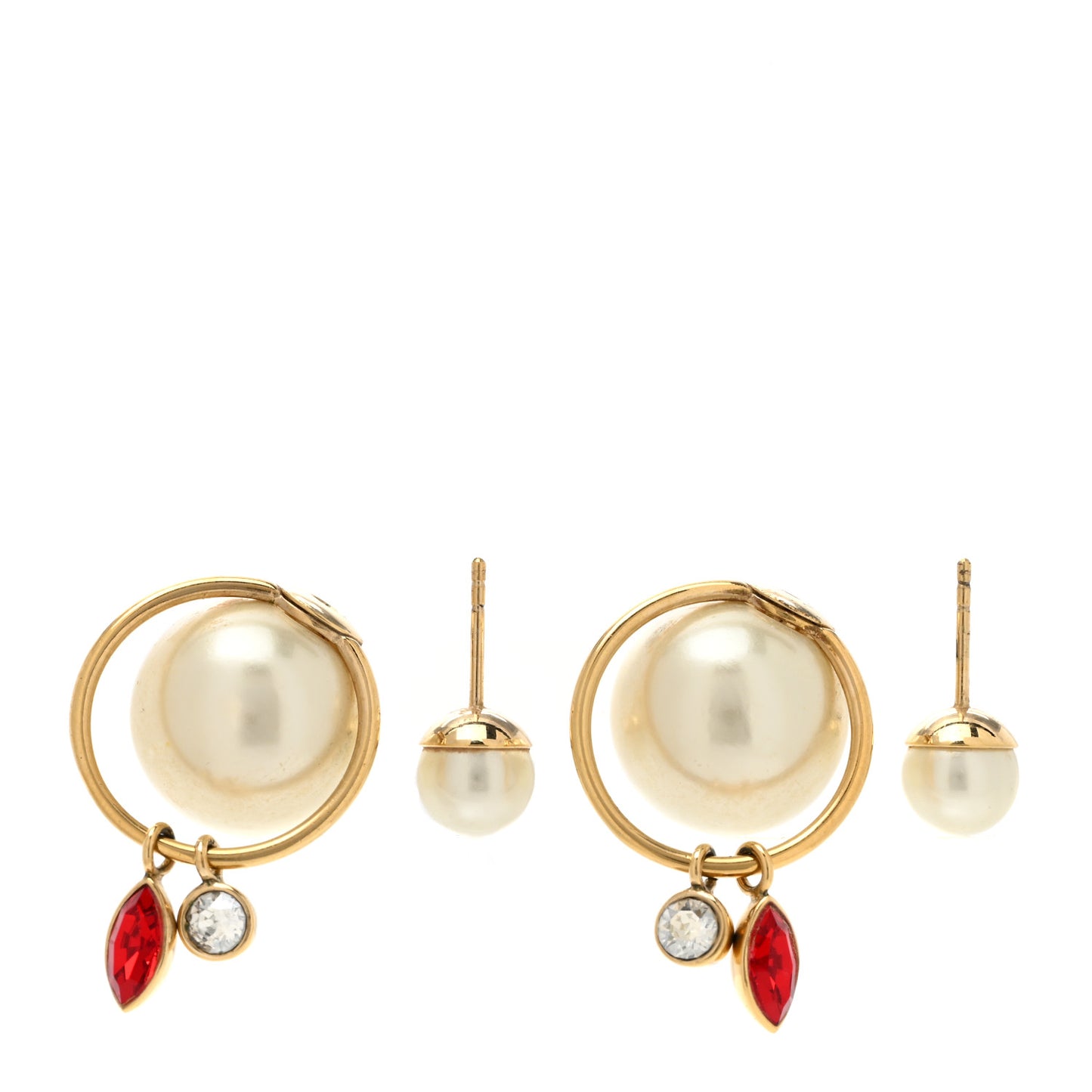 Pearl Crystal Mise En Dior Tribal Dangle Earrings Gold Red