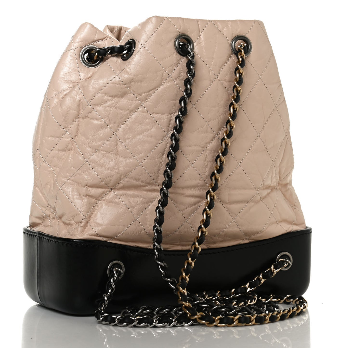 Aged Calfskin Quilted Small Gabrielle Backpack Beige Black