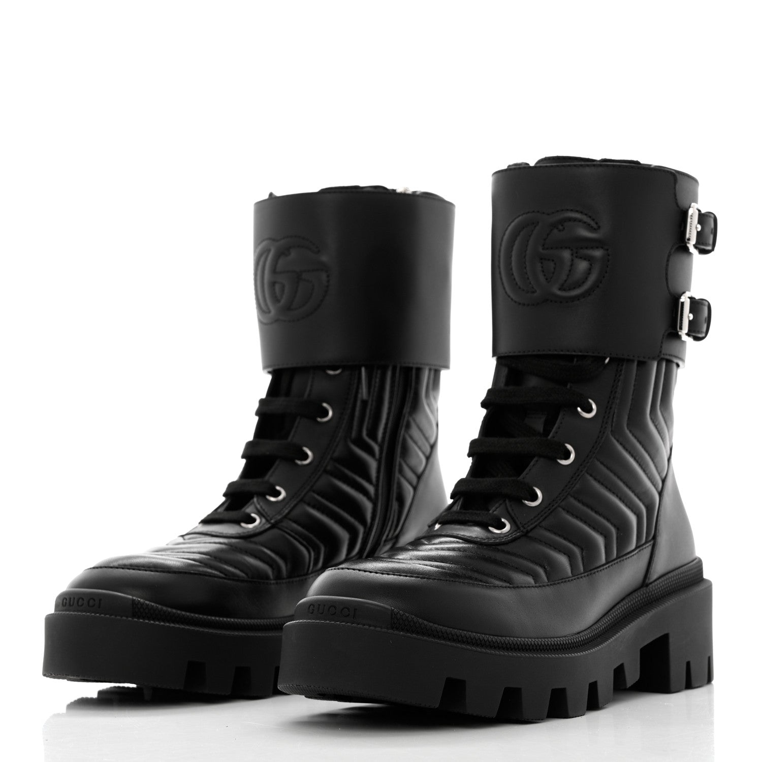 Gucci Nappa Frances GG Matelasse Platform Combat Boots 36 Black 3 of 9