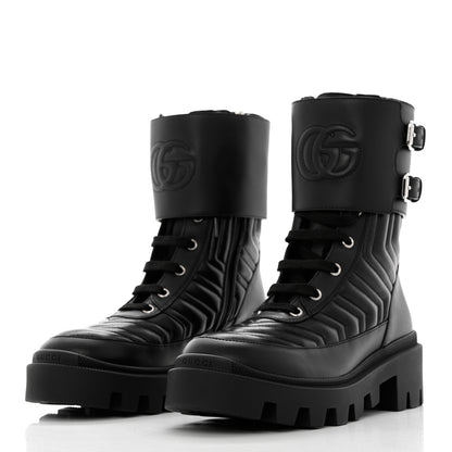 Gucci Nappa Frances GG Matelasse Platform Combat Boots 36 Black 3 of 9