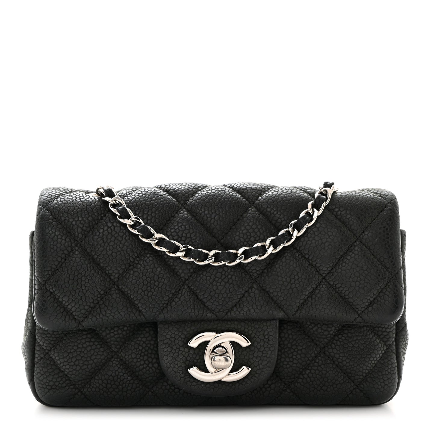 Iridescent Caviar Quilted Extra Mini Flap Black